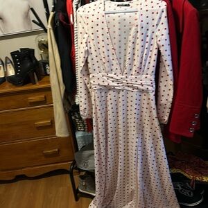 Nasty Girl White Dress with Red Polka Dots Deep V Long leg Side Split